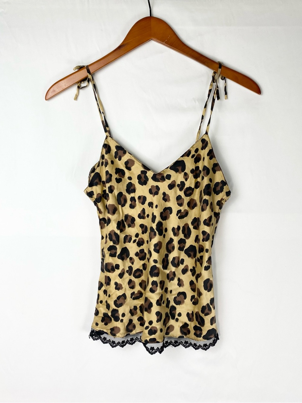 Silkscreen Silk Cheetah Tank Top Camisole Lace Trim Size Small